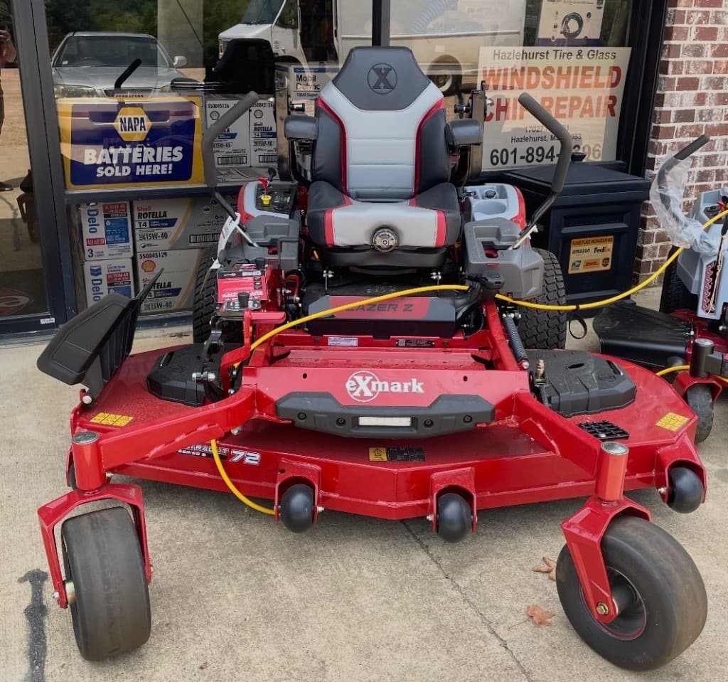 Exmark Lazer Z 72-inch zero-turn mower outside Hazlehurst Tire Company